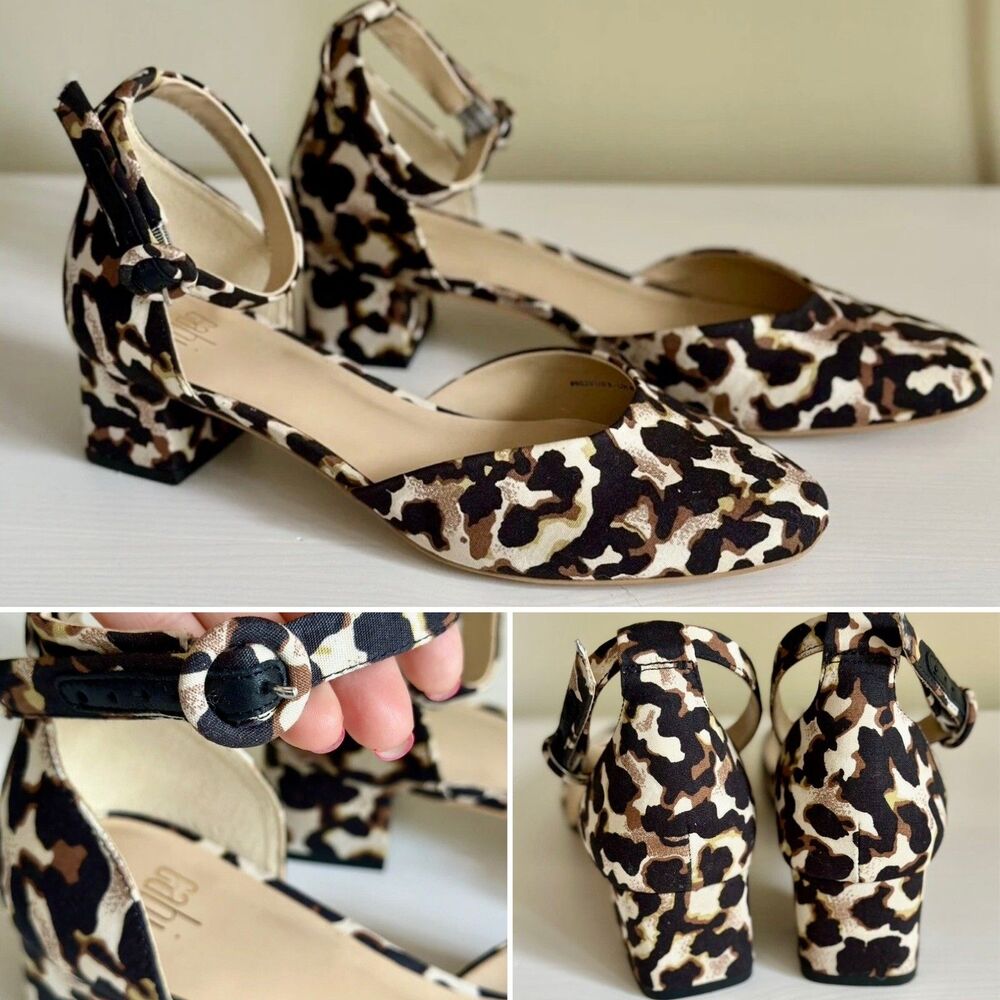 CAbi Kiki Heels Women’s Size 7.5 Leopard Print Ankle Strap Block Heel